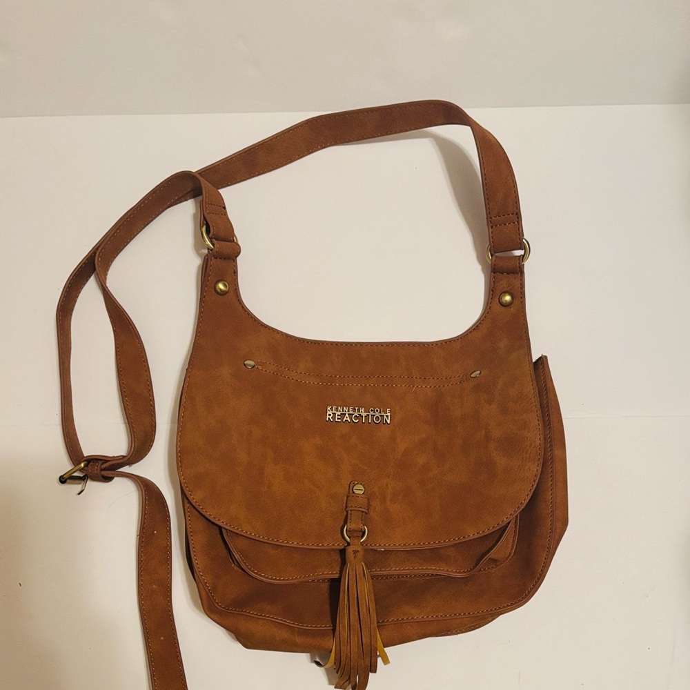 Kenneth Cole Reaction | Brown Leather Tassled Satchel | Crossbody Unisex Travel